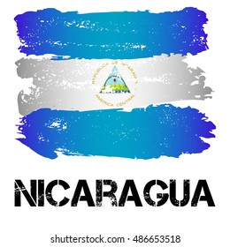 Flag of Nicaragua from brush strokes in grunge style isolated on white background. Country in Central Latin America. Vector illustration