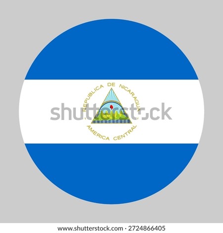 Flag of Nicaragua in circular shape with accurate proportions and official colors
