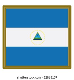 Flag of Nicaragua with gold frame