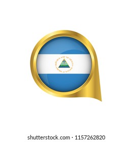 Flag of Nicaragua, location map pin, pointer flag Nicaragua, button gold, Icon country . Vector Illustration EPS10.