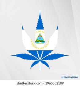Flag of Nicaragua in Marijuana leaf shape. The concept of legalization Cannabis in Nicaragua. Medical cannabis illustration.