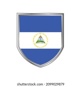 Flag of Nicaragua with metal shield frame