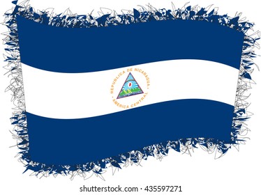 Flag of Nicaragua, officially the Republic of Nicaragua. Vector illustration of a stylized flag. Shaggy edge.