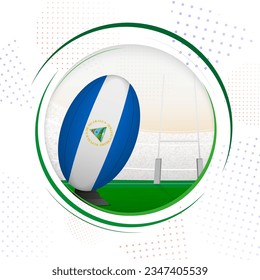 Flag of Nicaragua on rugby ball. Round rugby icon with flag of Nicaragua. Vector illustration.