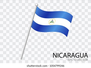 Flag of NICARAGUA with flag pole waving in wind.Vector illustration