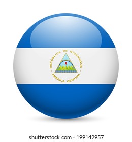 Flag of Nicaragua as round glossy icon. Button with Nicaraguan flag