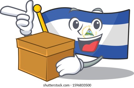 Flag nicaragua Scroll cartoon character bringing a box
