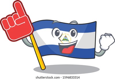 Flag nicaragua Scroll mascot cartoon style with Foam finger