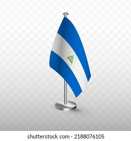 Flag of Nicaragua. Vector illustration of a flag with flagpole on a transparent background (PNG).