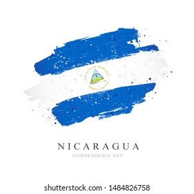 Flag of Nicaragua. Vector illustration on a white background. Brush strokes are drawn by hand. Independence Day.