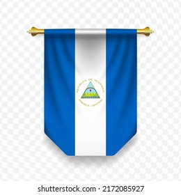 Bandera de Nicaragua. Ilustración vectorial de una bandera vertical colgante sobre un fondo transparente (PNG).