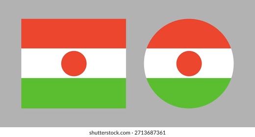 Flag of Niger buttons. Set of Flag round, rectangular icons. Circle, rectangle badges national Niger flag.