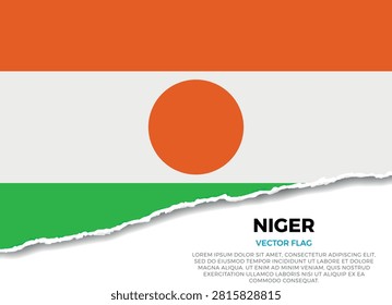 Flag of Niger. Creative Torn Paper Edge Effect on Transparent Background with jagged irregularities. A three-dimensional appearance with realistic shadows, as it if had been ripped to reveal a white surface beneath