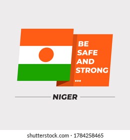 Flag of Niger : National flag icon with encouraging message isolated on light grey background : Vector Illustration
