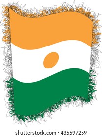 Flag of Niger, officially the Republic of Niger. Vector illustration of a stylized flag. Shaggy edge.