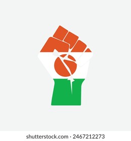 Flag of Niger in the shape of raised hand sign isolated on background. Fist symbol modern, simple, vector, icon for website design, mobile app, ui. Vector Illustration