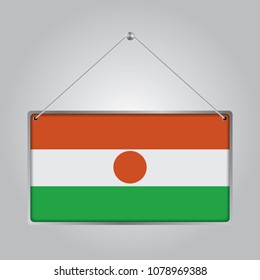 Flag of Niger. The symbol of the state in the pennant hanging on the rope, 
rectangle hanging. Vector Illustration EPS10.