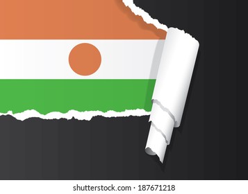 Flag of Niger under ripped paper vector illustration.