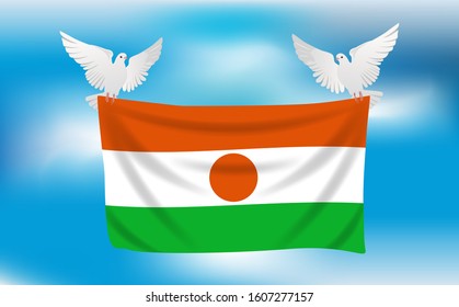 Flag OF Niger With A White Pigeons	
