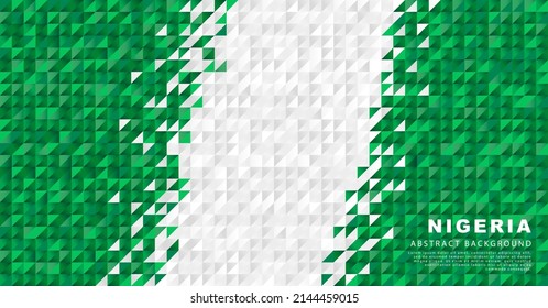 Bandera de Nigeria. Fondo abstracto de pequeños triángulos en forma de coloridas franjas verdes y blancas de la bandera nigeriana. Ilustración vectorial.