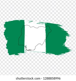 Flag Nigeria from brush strokes and Blank map Federative Republic of Nigeria. High quality map of  Nigeria and flag on transparent background . Stock vector. Vector illustration EPS10.
