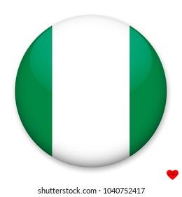 Bandera de Nigeria en forma de botón redondo con un resplandor claro y una sombra. 
