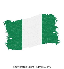 Flag of Nigeria, Grunge Abstract Brush Stroke Isolated On A White Background. Vector Illustration. National Flag In Grungy Style. Use For Brochures, Printed Materials, Logos, Independence Day