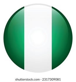 The flag of Nigeria. Flag icon. Standard color. The round flag. 3d illustration. Computer illustration. Digital illustration. Vector illustration.