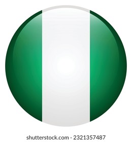 The flag of Nigeria. Flag icon. Standard color. The round flag. 3d illustration. Computer illustration. Digital illustration. Vector illustration.