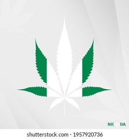 Flag of Nigeria in Marijuana leaf shape. The concept of legalization Cannabis in Nigeria. Medical cannabis illustration.
