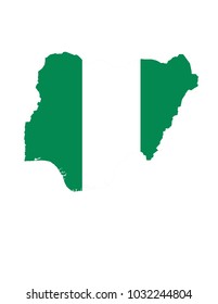 Flag of the Nigeria overlaid on detailed outline map isolated on white background