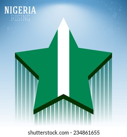 Flag of Nigeria in a rising star illustration on sky blue background, vector design. 