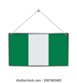 Flag of Nigeria. The symbol of the state in the pennant hanging on the rope, 
rectangle hanging. Vector Illustration EPS10. White Background.