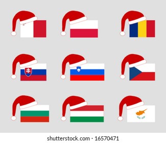 Flag of nine countries with Santa Claus cap