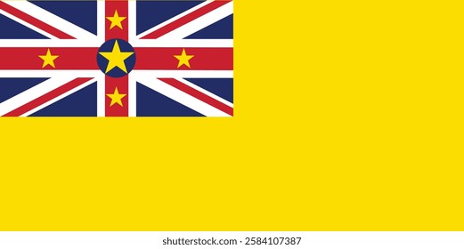 The flag of Niue consists of the Union Jack in the upper left corner with a star in the middle of the Union Jack and four stars forming a diamond around it.