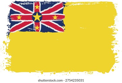 Flag of Niue. Created with Brush Strokes. Abstract Banner with Raw Artistic Texture. The rough edges and paint splatters give it a hand-painted, contemporary look that differs from a traditional flat banner