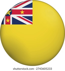 Flag of Niue. Glossy circular flag. Button appearance. 3D Icon Design with depth. Professional, tactile look. Perfect for representing national identity in digital interfaces and perfect for websites