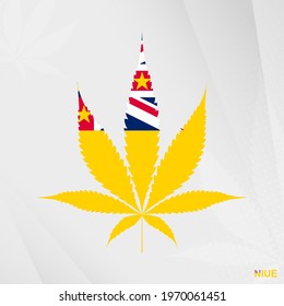 Flag of Niue in Marijuana leaf shape. The concept of legalization Cannabis in Niue. Medical cannabis illustration.