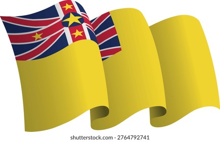 Flag of Niue. Ribbon style flag that conveys a sense of movement and waving effect. The elegant curves and realistic shading create a sense of motion. Ideal for international projects, travel materials and cultural presentations