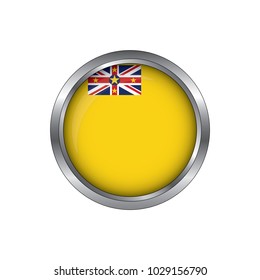 Flag of Niue as round glossy icon. Button with Niuetion. Vector illustration eps10.