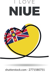 Flag of Niue. Stylized heart-shaped framed design. A continuous black line that loops to form the heart's silhouette, adding a minimalist and artistic touch. Love and patriotism for the culture