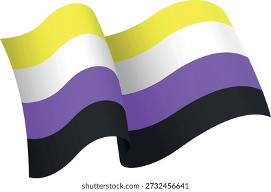 Flag of the Non-Binary. LGBTQ. Ribbon style flag that conveys a sense of movement and waving effect. The elegant curves and realistic shading create a sense of motion. Ideal for international projects, travel materials and cultural presentations.