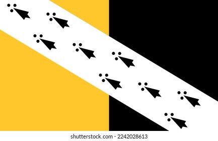 Flag of Norfolk Ceremonial county (England, United Kingdom of Great Britain and Northern Ireland, uk) vertical bi-colour of gold and black, with a white bend dexter bearing black ermine spots