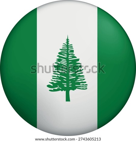Flag of Norfolk Island. Glossy circular flag. Button appearance. 3D Icon Design with depth. Professional, tactile look. Perfect for representing national identity in digital interfaces and perfect for websites