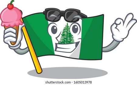 Flag norfolk island mascot cartoon design with ice cream