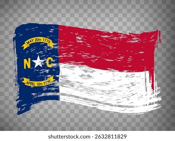 Flag of North Carolina from brush strokes. United States of America.  Waving Flag North Carolina with title on transparent background for your web site design,  app, UI. Stock vector.  EPS10.