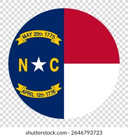 Flag of North Carolina. North Carolina circle flag logo icon computer vector illustration design. Checkerboard background.
