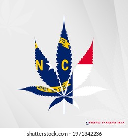 Flag of North Carolina in Marijuana leaf shape. The concept of legalization Cannabis in North Carolina. Medical cannabis illustration.