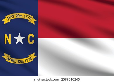 Flag of North Carolina. North Carolina flag official colors and proportion digital vector illustration. Wavy flag.