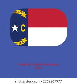 Flag of North Carolina, Flag of USA state North Carolina Vector Illustration, North Carolina flag in rounded corner, Button style North Carolina flag, USA.
